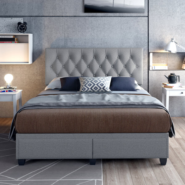 Verona Faux Leather / Salerno Linen - Platform Storage Bed