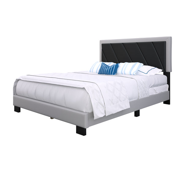 Diagonal Linen / Savona Faux Leather - Upholstered Bed