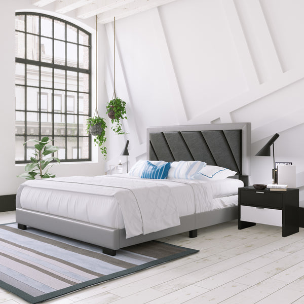 Diagonal Linen / Savona Faux Leather - Upholstered Bed