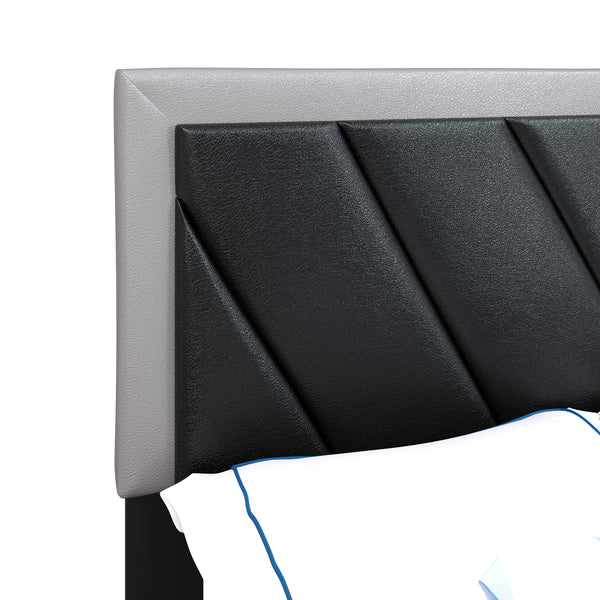 Diagonal Linen / Savona Faux Leather - Upholstered Bed