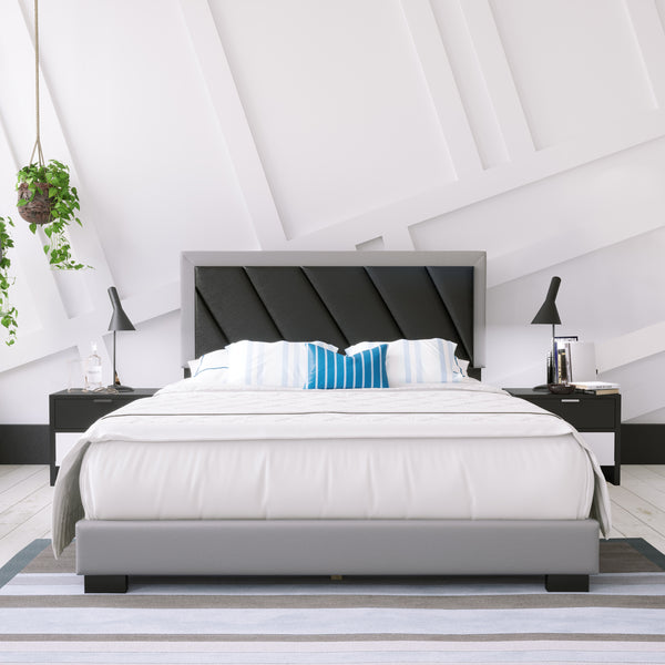 Diagonal Linen / Savona Faux Leather - Upholstered Bed