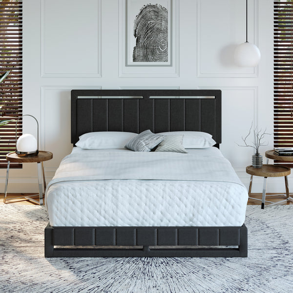 Beaumont Faux Leather / Senata Linen - Upholstered Platform Bed