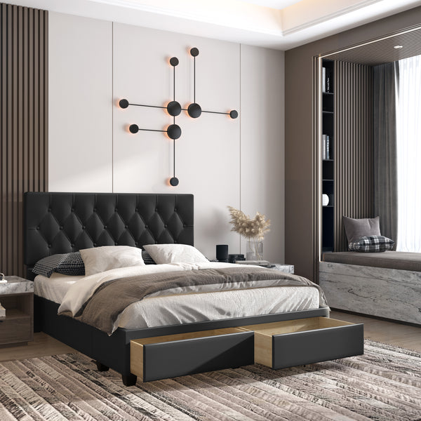 Verona Faux Leather / Salerno Linen - Platform Storage Bed