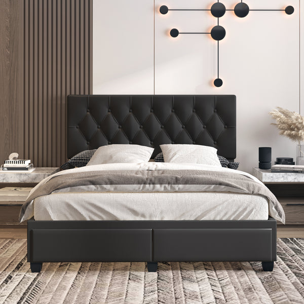 Verona Faux Leather / Salerno Linen - Platform Storage Bed