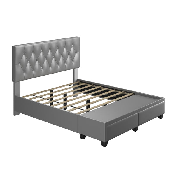 Verona Faux Leather / Salerno Linen - Platform Storage Bed
