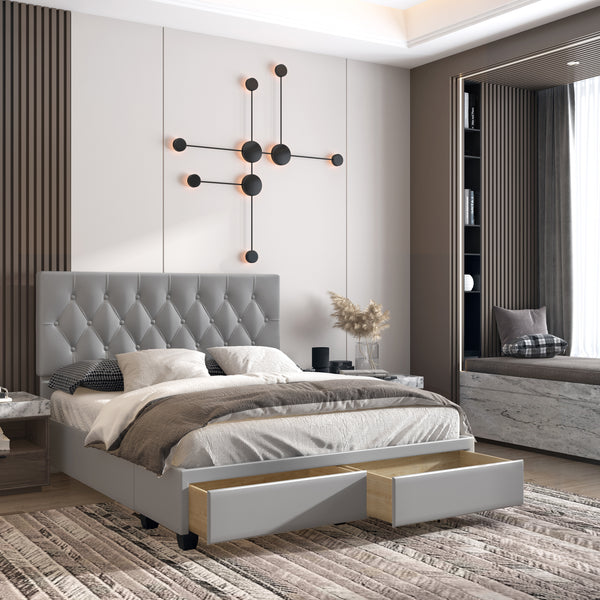 Verona Faux Leather / Salerno Linen - Platform Storage Bed