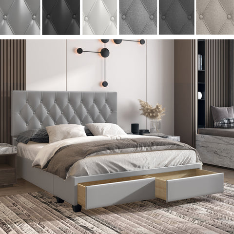 Verona Faux Leather / Salerno Linen - Platform Storage Bed