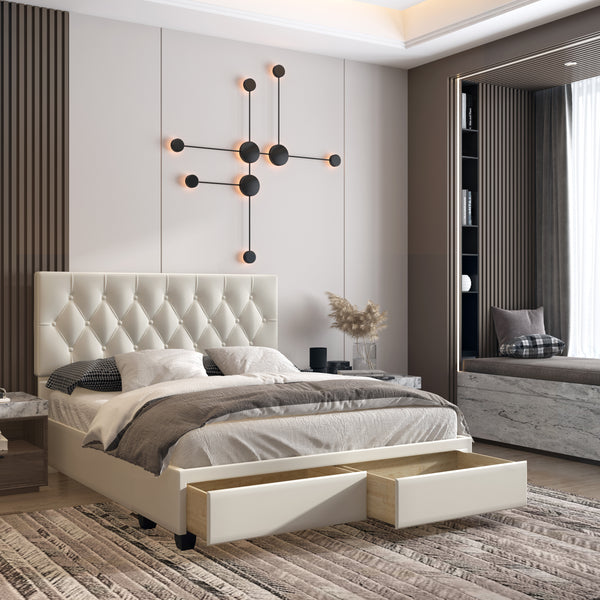 Verona Faux Leather / Salerno Linen - Platform Storage Bed