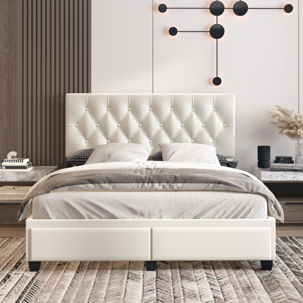 Verona Faux Leather / Salerno Linen - Platform Storage Bed